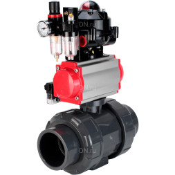 Кран шаровой BV4242E-FP-GRM-ISO Дн25 Ру10 полнопроходной, корпус - НПВХ, шар - НПВХ, уплотнение - EPDM, с пневмоприводом PA-SA-052, пневмораспределителем 4M310-08 AC220V, БКВ APL-510N EX и БПВ AFC2000