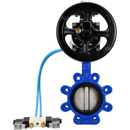 Затвор дисковый поворотный WBV1631E-2W-Fb-H Ду125 Ру16 LUG корпус - чугун QT450, диск - нержавеющая сталь 304, уплотнение - EPDM, с пневмоприводом PA-DA-105-1, пневмораспределителем 4V320-10 AC220V и БКВ APL-210N