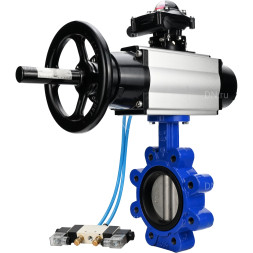 Затвор дисковый поворотный WBV1631E-2W-Fb-H Ду125 Ру16 LUG корпус - чугун QT450, диск - нержавеющая сталь 304, уплотнение - EPDM, с пневмоприводом PA-DA-105-1, пневмораспределителем 4V320-10 AC220V и БКВ APL-210N