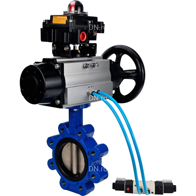 Затвор дисковый поворотный WBV1616E-2W-Fb-H Ду150 Ру16 LUG, корпус - чугун QT450, диск - чугун QT450, уплотнение - EPDM, с пневмоприводом PA-DA-105-1, пневмораспределителем 4M320-10 AC220V и БКВ APL-410N EX в Перми