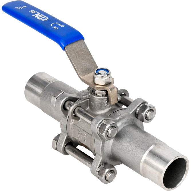 Кран шаровой BV3232P(3pc)-FP-W-H LONG Ду40 Ру40 полнопроходной, трехсоставной, корпус - нержавеющая сталь SS316, уплотнение - PTFE, под приварку, с рукояткой в Перми