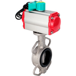 Затвор дисковый поворотный WBV3131N-2W-Fb-H Ду100 Ру16 корпус - нержавеющая сталь 304, диск - нержавеющая сталь 304, уплотнение - NBR, с пневмоприводом PA-DA-083, пневмораспределителем 4M310-08 DC24V и магнитным переключателем ALS200D