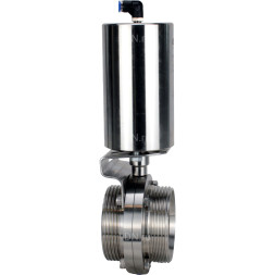 Затвор дисковый поворотный WBV3131E-2W-T-H Ду20 Ру10 резьбовой, пищевая нержавеющая сталь 304, уплотнение – EPDM, с пневмоприводом PA-SA-85 с возвратными пружинами