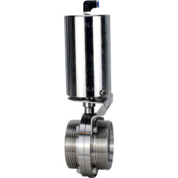 Затвор дисковый поворотный WBV3131E-2W-T-H Ду20 Ру10 резьбовой, пищевая нержавеющая сталь 304, уплотнение – EPDM, с пневмоприводом PA-SA-85 с возвратными пружинами