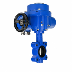 Затвор дисковый поворотный WBV1616E-2W-Fb-H Ду50 Ру16 LUG межфланцевый, корпус - чугун QT450, диск - чугун QT450, уплотнение - EPDM, с электроприводом QT-N-005M-O2-380VAC-У1 с моментной муфтой и штурвалом