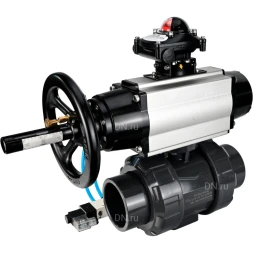 Кран шаровой BV4242E-FP-GRM-ISO Дн100 Ру10 полнопроходной, корпус - НПВХ, шар - НПВХ, уплотнение - EPDM, с пневмоприводом PA-DA-105-1, пневмораспределителем 4V320-08 AC220V и БКВ APL-210N