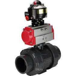 Кран шаровой BV4242E-FP-GRM-ISO Дн20 Ру10 полнопроходной, корпус - НПВХ, шар - НПВХ, уплотнение - EPDM, с пневмоприводом PA-SA-052 и БКВ APL-510N EX