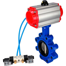 Затвор дисковый поворотный WBV1616N-2W-Fb-H Ду80 Ру16 LUG, корпус - чугун QT450, диск - чугун QT450, уплотнение - NBR, с пневмоприводом PA-SA-105 и пневмораспределителем 4M320-10 AC220V
