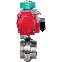 Затвор дисковый поворотный WBV3131S-2W-T-H Ду25 Ру10 резьбовой, пищевая нержавеющая сталь 304, уплотнение - Silicon, с пневмоприводом PA-DA-052, пневмораспределителем 4M310-08 AC220V и магнитным переключателем ALS200D