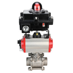 Кран шаровой BV3232P(3pc)-FP-W-ISO-H Ду65 Ру25, полнопроходной под приварку, нержавеющая сталь SS316, уплотнение - PTFE, с пневмоприводом PA-DA-083 двойного действия, с пневмораспределителем 4M310-08 AC220V, с БКВ APL-410N EX