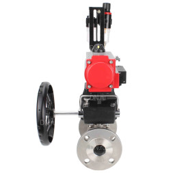 Кран шаровой BV3232P(3pc)-FP-F-ISO-H Ду100 Ру16, трехсоставной полнопроходной фланцевый, нержавеющая сталь SS316, PTFE, с пневмоприводом PA-DA-130, с пн.распределителем 4M310-08 AC220V, с ручным дублером MON3-700-T38-ISO, с БПВ AFC2000