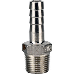 Штуцер елочка BF32-T-3/4-12 3/4″х12мм Ду20 Ру16 шланговый, корпус - нержавеющая сталь AISI 316 (CF8M), присоединение - наружная резьба/штуцер