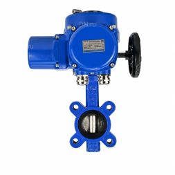 Затвор дисковый поворотный WBV1616E-2W-Fb-H Ду100 Ру16 LUG межфланцевый, корпус - чугун QT450, диск - чугун QT450, уплотнение - EPDM, с электроприводом QT-N-010M-O2-380VAC-У1 с моментной муфтой и штурвалом