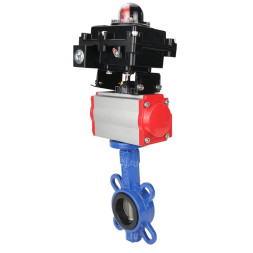 Затвор дисковый поворотный WBV1413E-2W-Fb-H Ду50 Ру16, корпус - чугун GGG50, диск - чугун GGG40, уплотнение - EPDM, с пневмоприводом PA-SA-083 с возвратными пружинами, пневмораспределителем 4M310-08 AC220V, БКВ APL-410N EX