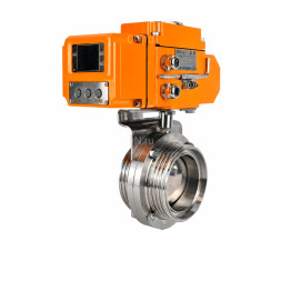 Затвор дисковый поворотный WBV3131E-2W-T-H Ду65 Ру10 резьбовой, корпус - пищевая нержавеющая сталь 304, уплотнение - EPDM, с электроприводом QT-N-005EM-B1-220VAC-У1 c датчиком обратной связи и входным управляющим сигналом 0-10В HARK