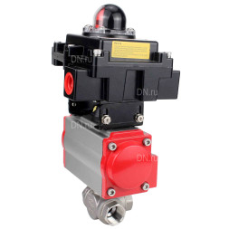 Кран шаровой BV3232P(4pc)-SP-3WL-T-ISO-H Ду80 Ру40 стандартнопроходной трехходовой L-тип, нержавеющая сталь SS316, внутренняя резьба, уплотнение - PTFE, с пневмоприводом PA-DA-83 и блоком концевых выключателей APL-410N EX