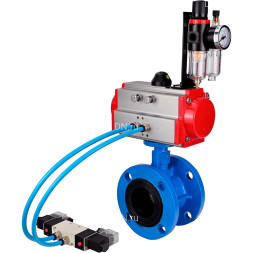 Затвор дисковый поворотный WBV1313E-2W-F-H Ду125 Ру16, корпус - чугун GGG40, диск - чугун GGG40, уплотнение - EPDM, с пневмоприводом PA-DA-130, пневмораспределителем 4M320-10 AC220V и БПВ AFC2000