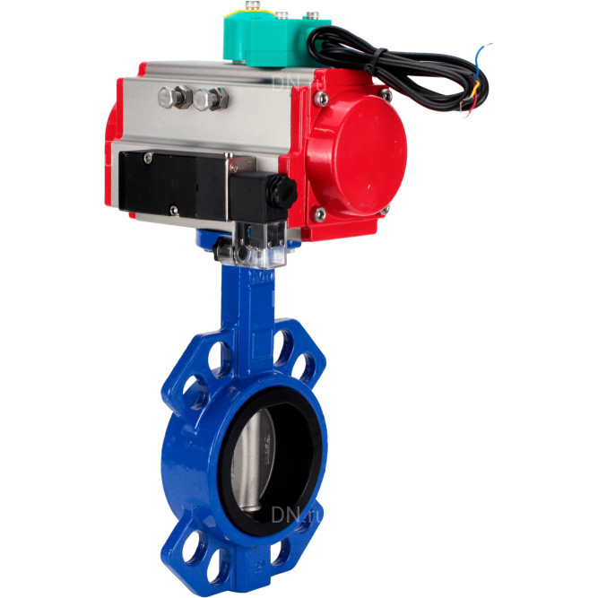 Затвор дисковый поворотный WBV1432E-2W-Fb-H Ду150 Ру16 корпус - чугун GGG50, диск - нержавеющая сталь 316L, уплотнение - EPDM, с пневмоприводом PA-DA-105, пневмораспределителем 4M310-08 AC220V и магнитным переключателем ALS200D в Перми