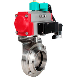 Затвор дисковый поворотный WBV3131E-2W-T-H Ду20 Ру10 резьбовой, пищевая нержавеющая сталь 304, уплотнение - EPDM, с пневмоприводом PA-DA-052, пневмораспределителем 4M310-08 AC220V и магнитным переключателем ALS200D
