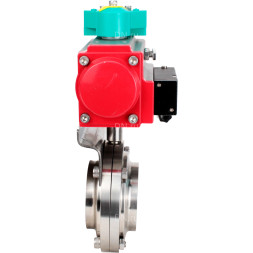 Затвор дисковый поворотный WBV3131E-2W-T-H Ду20 Ру10 резьбовой, пищевая нержавеющая сталь 304, уплотнение - EPDM, с пневмоприводом PA-DA-052, пневмораспределителем 4M310-08 AC220V и магнитным переключателем ALS200D