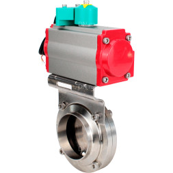 Затвор дисковый поворотный WBV3131E-2W-T-H Ду20 Ру10 резьбовой, пищевая нержавеющая сталь 304, уплотнение - EPDM, с пневмоприводом PA-DA-052, пневмораспределителем 4M310-08 AC220V и магнитным переключателем ALS200D