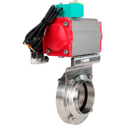 Затвор дисковый поворотный WBV3131E-2W-T-H Ду20 Ру10 резьбовой, пищевая нержавеющая сталь 304, уплотнение - EPDM, с пневмоприводом PA-DA-052, пневмораспределителем 4M310-08 AC220V и магнитным переключателем ALS200D