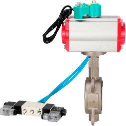 Затвор дисковый поворотный WBV3232P-2W-Fb-H Ду65 Ру16 корпус - нержавеющая сталь 316L, диск - нержавеющая сталь 316L, уплотнение - PTFE, с пневмоприводом PA-DA-083, пневмораспределителем 4V320-10 AC220V и магнитным переключателем ALS200D