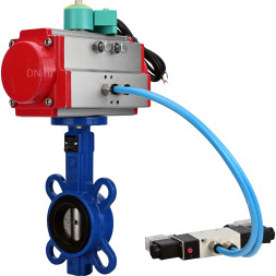 Затвор дисковый поворотный WBV1413E-2W-Fb-H Ду50 Ру16, корпус - чугун GGG50, диск - чугун GGG40, уплотнение - EPDM, с пневмоприводом PA-SA-083, пневмораспределителем 4V320-08 AC220V и магнитным переключателем ALS200D