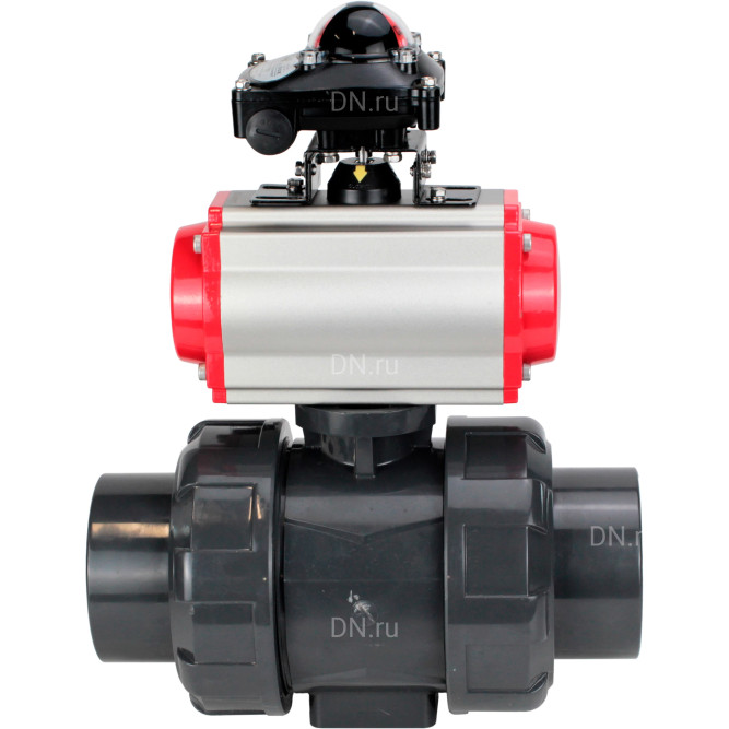 Кран шаровой BV4242E-FP-GRM-ISO Дн20 Ру10 полнопроходной, корпус - НПВХ, шар - НПВХ, уплотнение - EPDM, с пневмоприводом PA-SA-052, пневмораспределителем 4M310-08 AC220V и БКВ APL-210N в Перми