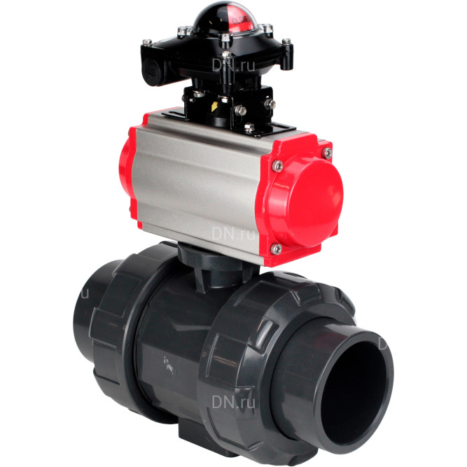 Кран шаровой BV4242E-FP-GRM-ISO Дн20 Ру10 полнопроходной, корпус - НПВХ, шар - НПВХ, уплотнение - EPDM, с пневмоприводом PA-SA-052, пневмораспределителем 4M310-08 AC220V и БКВ APL-210N в Перми