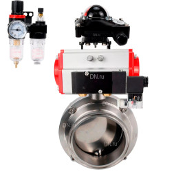 Затвор дисковый поворотный кламповый WBV3131S-2W-C-H Ду25 Ру10 корпус - пищевая нержавеющая сталь 304, уплотнение – Silicon, с пневмоприводом PA-SA-065, пневмораспределителем 4M310-08 AC220V, БКВ APL-210N и БПВ AFC2000