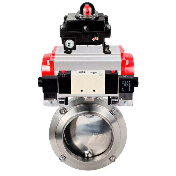 Затвор дисковый поворотный WBV3131S-2W-W-H Ду15 Ру10, под приварку, пищевая нержавеющая сталь 304, уплотнение - Silicon, с пневмоприводом PA-DA-065, пневмораспределителем 4M320-10 AC220V и БКВ APL-410N EX в Перми