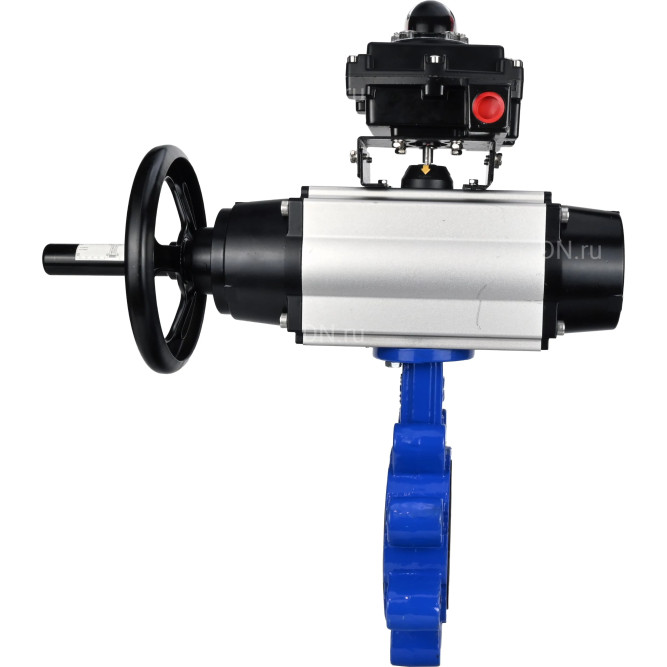 Затвор дисковый поворотный WBV1616E-2W-Fb-H Ду150 Ру16 LUG корпус - чугун QT450, диск - чугун QT450, уплотнение - EPDM, с пневмоприводом PA-DA-105-1, пневмораспределителем 4M310-08 AC220V и БКВ APL-410N EX в Перми