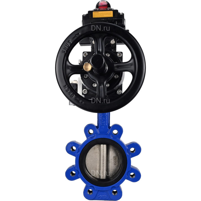 Затвор дисковый поворотный WBV1616E-2W-Fb-H Ду150 Ру16 LUG корпус - чугун QT450, диск - чугун QT450, уплотнение - EPDM, с пневмоприводом PA-DA-105-1, пневмораспределителем 4M310-08 AC220V и БКВ APL-410N EX в Перми