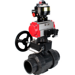 Кран шаровой BV4242E-FP-GRM-ISO Дн15 Ру10 полнопроходной, корпус - НПВХ, шар - НПВХ, уплотнение - EPDM, с пневмоприводом PA-DA-052, пневмораспределителем 4M310-08 DC24V, ручным дублером MON1-250-T26-ISO и БКВ APL-510N EX