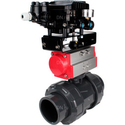 Кран шаровой BV4242E-FP-GRM-ISO Дн80 Ру10 полнопроходной, корпус - НПВХ, шар - НПВХ, уплотнение - EPDM, с пневмоприводом PA-DA-065 и пневмопозиционером YT-1000RSN без обратной связи