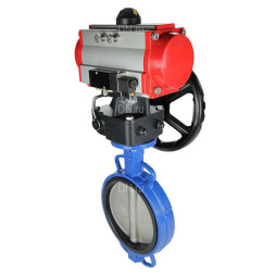 Затвор дисковый поворотный WBV1432N-2W-Fb-H Ду250 Ру16, корпус - чугун GGG50, диск - нержавеющая сталь 316L, уплотнение - NBR, с пневмоприводом PA-DA-140, пневмораспределителем 4M310-08 AC220V и ручным дублером MON4-1200-T54-ISO