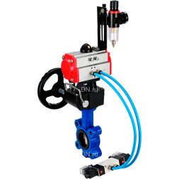 Затвор дисковый поворотный WBV1616E-2W-Fb-H Ду125 Ру16 LUG, корпус - чугун QT450, диск - чугун QT450, уплотнение - EPDM, с пневмоприводом PA-DA-105, пневмораспределителем 4M320-10 AC220V, ручным дублером MON3-700-T38-ISO и БПВ AFC2000