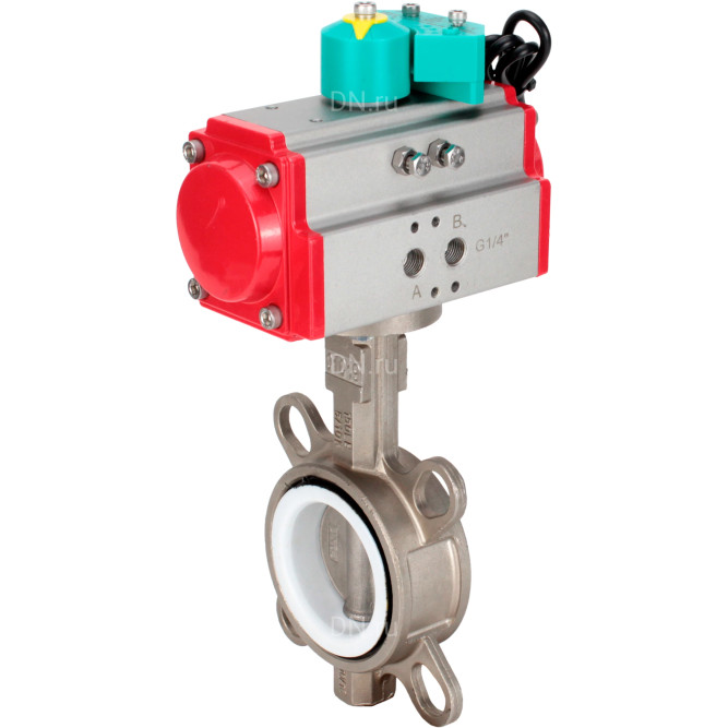 Затвор дисковый поворотный WBV3232P-2W-Fb-H Ду125 Ру16 корпус - нержавеющая сталь 316L, диск - нержавеющая сталь 316L, уплотнение - PTFE, с пневмоприводом PA-DA-105 и магнитным переключателем ALS200D в Перми
