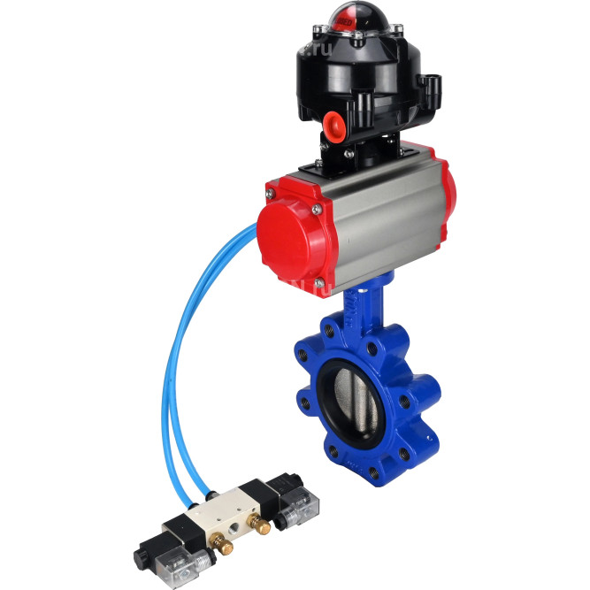 Затвор дисковый поворотный WBV1616E-2W-Fb-H Ду150 Ру16 LUG корпус - чугун QT450, диск - чугун QT450, уплотнение - EPDM, с пневмоприводом PA-DA-105, пневмораспределителем 4V320-10 AC220V и БКВ APL-510N EX в Перми