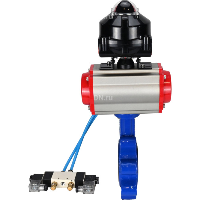 Затвор дисковый поворотный WBV1616E-2W-Fb-H Ду150 Ру16 LUG корпус - чугун QT450, диск - чугун QT450, уплотнение - EPDM, с пневмоприводом PA-DA-105, пневмораспределителем 4V320-10 AC220V и БКВ APL-510N EX в Перми
