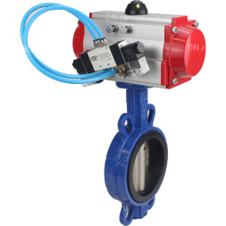 Затвор дисковый поворотный WBV1413E-2W-Fb-H Ду125 Ру16, корпус - чугун GGG50, диск - чугун GGG40, уплотнение - EPDM, с пневмоприводом PA-DA-105 и пневмораспределителем 4V320-08 AC220V