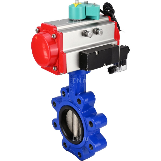 Затвор дисковый поворотный WBV1616N-2W-Fb-H Ду100 Ру16 LUG корпус - чугун QT450, диск - чугун QT450, уплотнение - NBR, с пневмоприводом PA-DA-083, пневмораспределителем 4M310-08 DC24V и магнитным переключателем ALS200D в Перми