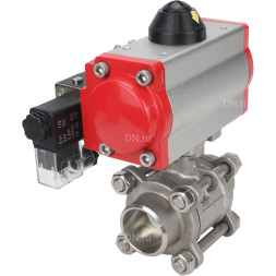 Кран шаровой BV3232P(3pc)-FP-W-ISO-H Ду10 Ру63, полнопроходной под приварку, нержавеющая сталь SS316, уплотнение - PTFE, с пневмоприводом PA-DA-052 двойного действия, с пневмораспределителем 4M310-08 220В NAMUR