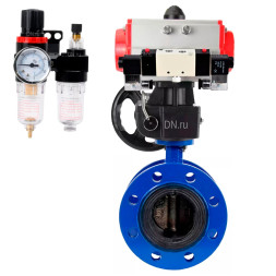 Затвор дисковый поворотный WBV1331E-2W-F-H Ду200 Ру16 фланцевый, чугун GGG40,  нержавеющая сталь 304, EPDM, с пневмоприводом PA-DA-140, пневмораспределителем 4V320-10 AC220V, ручным дублером MON4-1200-T54-ISO и БПВ AFC2000
