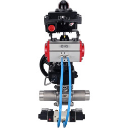 Кран шаровой BV3131P(3pc)-FP-W-ISO-H LONG Ду32 Ру40, полнопроходной, нержавеющая сталь 304, уплотнение - PTFE, под приварку, с пневмоприводом PA-DA-052, с пневмораспределителем 4V320-08 AC220V, БКВ APL-410N Ex, ручным дублером MON1-250-T26-ISO