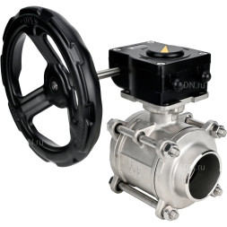 Кран шаровой BV3232P(3pc)-FP-W-ISO-H Ду32 Ру63 полнопроходной двухходовой, нержавеющая сталь SS316, под приварку, уплотнение - PTFE, с ISO фланцем и редуктором HAM RQN1-180Z-T40