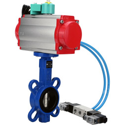 Затвор дисковый поворотный WBV1413E-2W-Fb-H Ду65 Ру16, корпус - чугун GGG50, диск - чугун GGG40, уплотнение - EPDM, с пневмоприводом PA-SA-083, пневмораспределителем 4V320-10 AC220V и магнитным переключателем ALS200D