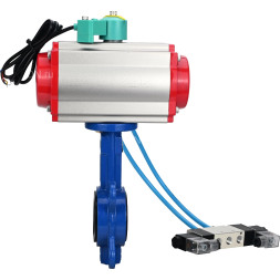 Затвор дисковый поворотный WBV1413E-2W-Fb-H Ду65 Ру16, корпус - чугун GGG50, диск - чугун GGG40, уплотнение - EPDM, с пневмоприводом PA-SA-083, пневмораспределителем 4V320-10 AC220V и магнитным переключателем ALS200D