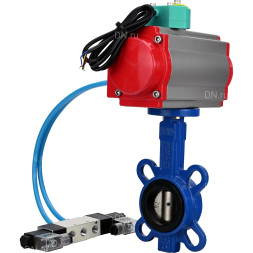 Затвор дисковый поворотный WBV1413E-2W-Fb-H Ду65 Ру16, корпус - чугун GGG50, диск - чугун GGG40, уплотнение - EPDM, с пневмоприводом PA-SA-083, пневмораспределителем 4V320-10 AC220V и магнитным переключателем ALS200D